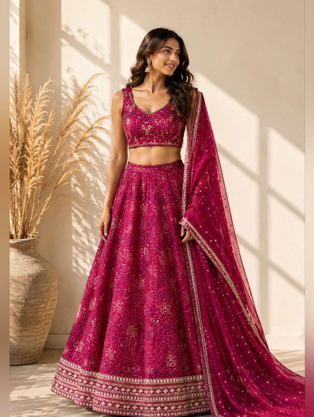 Elegant Maroon Faux Georgette Lehenga Choli